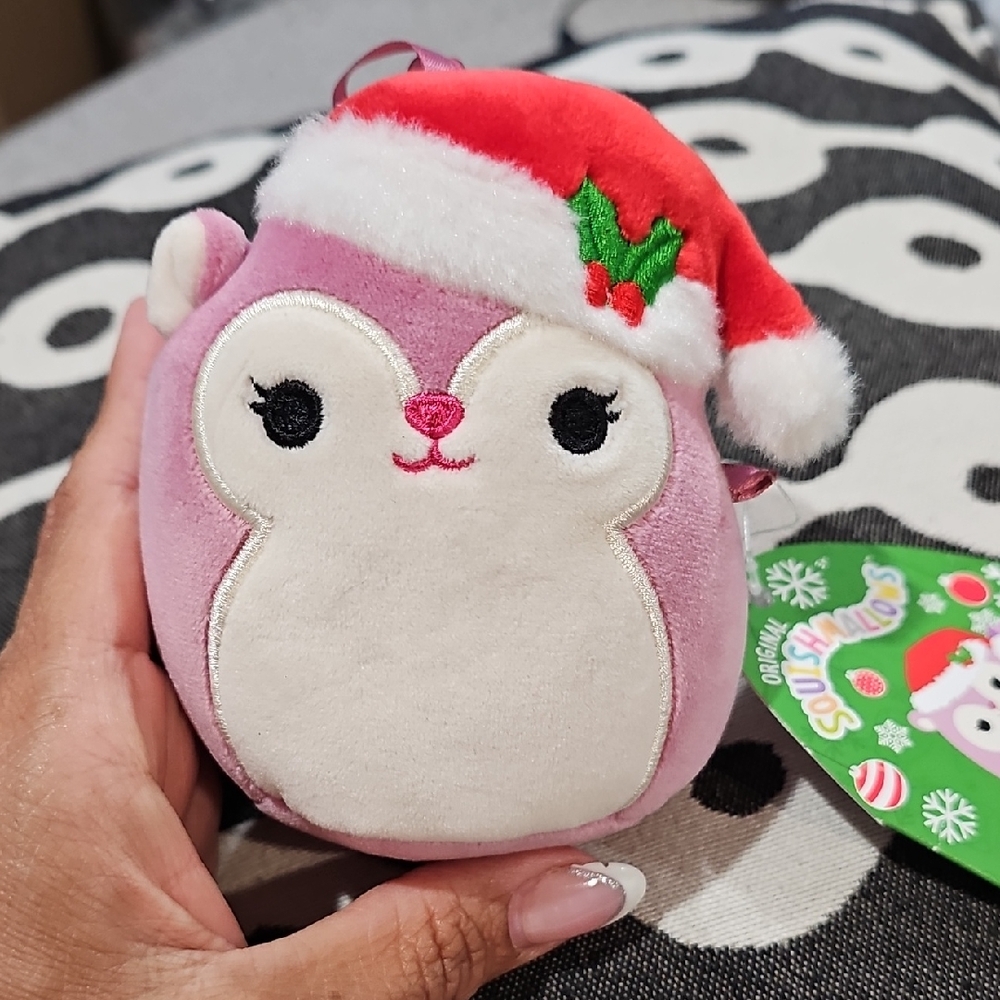 Squishmallows Pink and Cream Penguin with Santa Hat